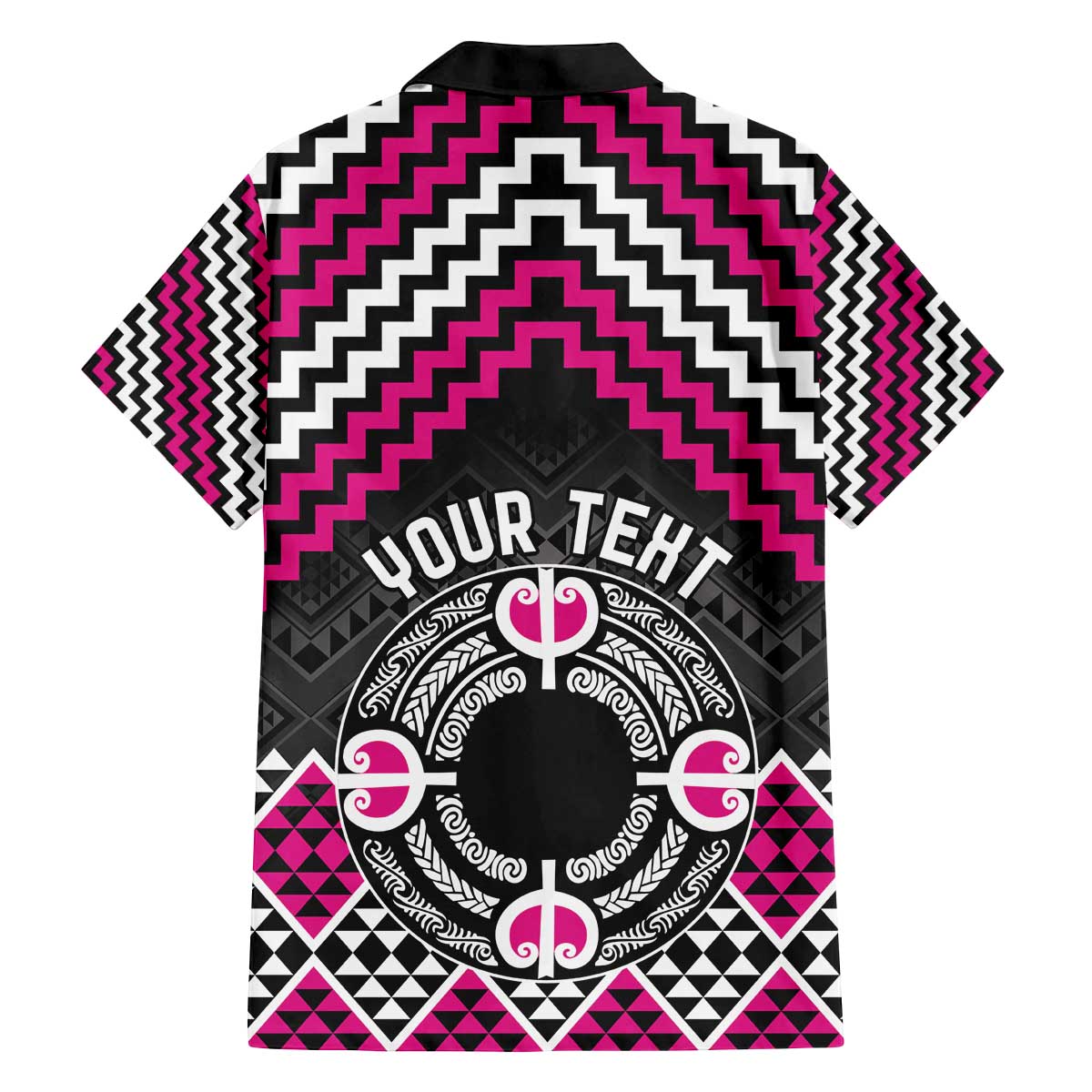 Personalised Aotearoa Niho Taniwha Motif Family Matching Off The Shoulder Long Sleeve Dress and Hawaiian Shirt Pink Style LT9 - Polynesian Pride