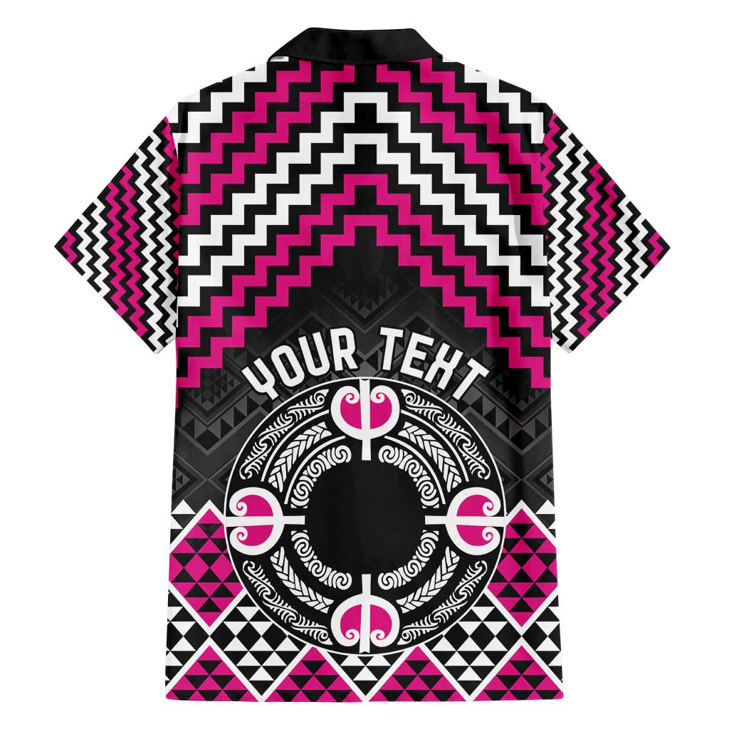Personalised Aotearoa Niho Taniwha Motif Family Matching Off Shoulder Maxi Dress and Hawaiian Shirt Pink Style