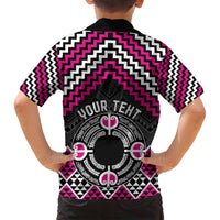 Personalised Aotearoa Niho Taniwha Motif Family Matching Off Shoulder Short Dress and Hawaiian Shirt Pink Style LT9 - Polynesian Pride