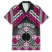 Personalised Aotearoa Niho Taniwha Motif Family Matching Off Shoulder Short Dress and Hawaiian Shirt Pink Style LT9 Dad's Shirt - Short Sleeve Pink - Polynesian Pride