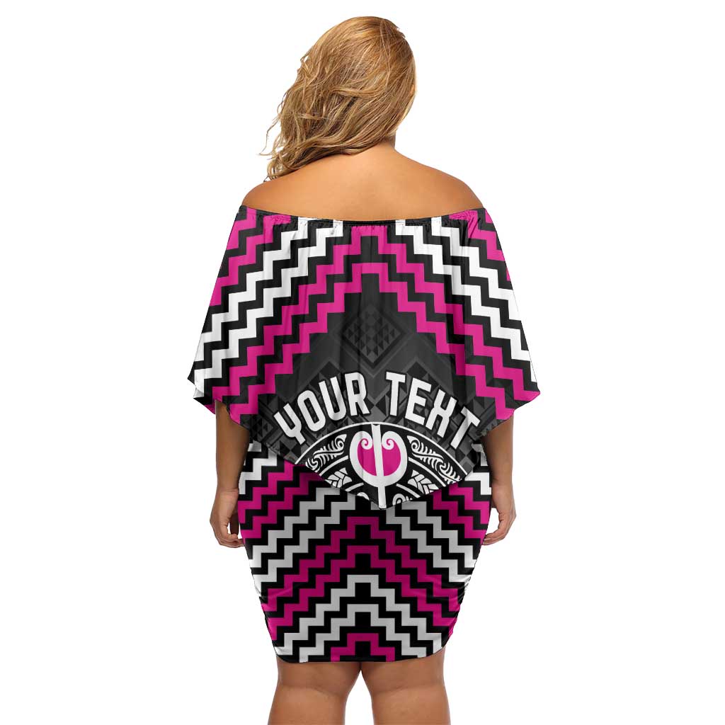 Personalised Aotearoa Niho Taniwha Motif Family Matching Off Shoulder Short Dress and Hawaiian Shirt Pink Style LT9 - Polynesian Pride