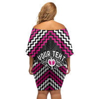 Personalised Aotearoa Niho Taniwha Motif Family Matching Off Shoulder Short Dress and Hawaiian Shirt Pink Style LT9 - Polynesian Pride