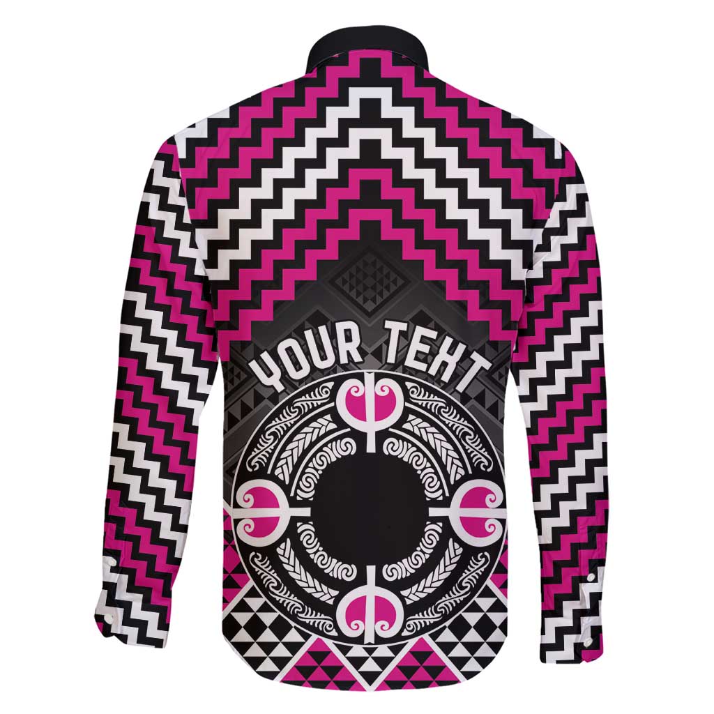Personalised Aotearoa Niho Taniwha Motif Family Matching Short Sleeve Bodycon Dress and Hawaiian Shirt Pink Style LT9 - Polynesian Pride