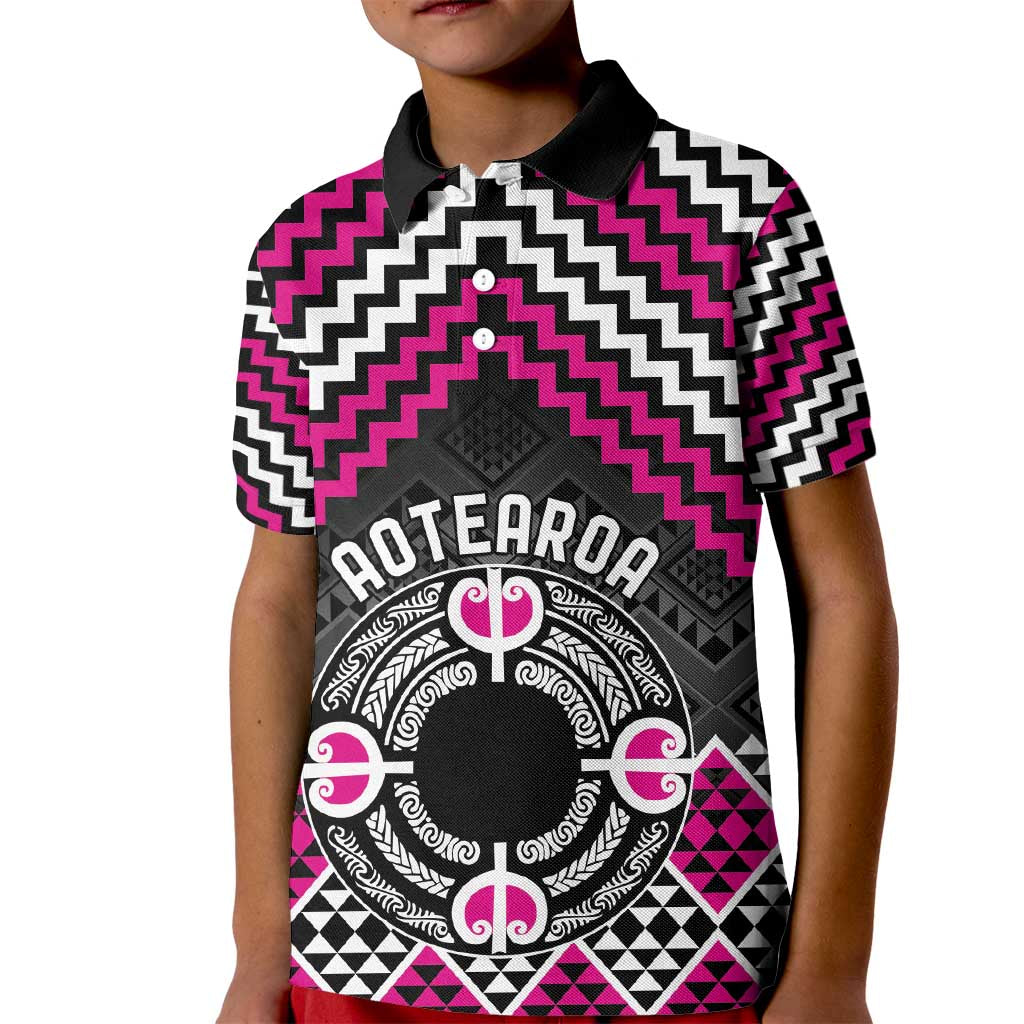 Personalised Aotearoa Niho Taniwha Motif Kid Polo Shirt Pink Style