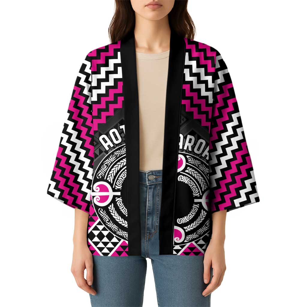 Personalised Aotearoa Niho Taniwha Motif Kimono Pink Style - Polynesian Pride