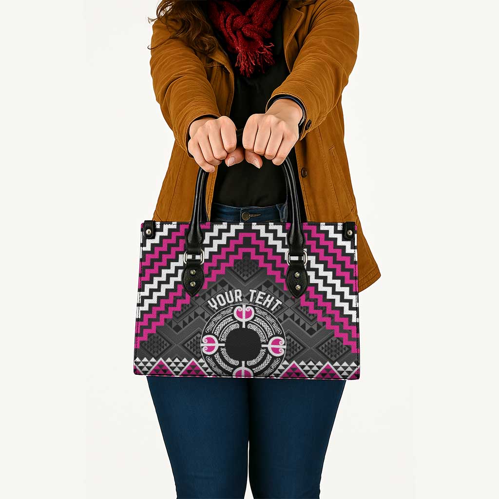 Personalised Aotearoa Niho Taniwha Motif Leather Bag Pink Style - Polynesian Pride