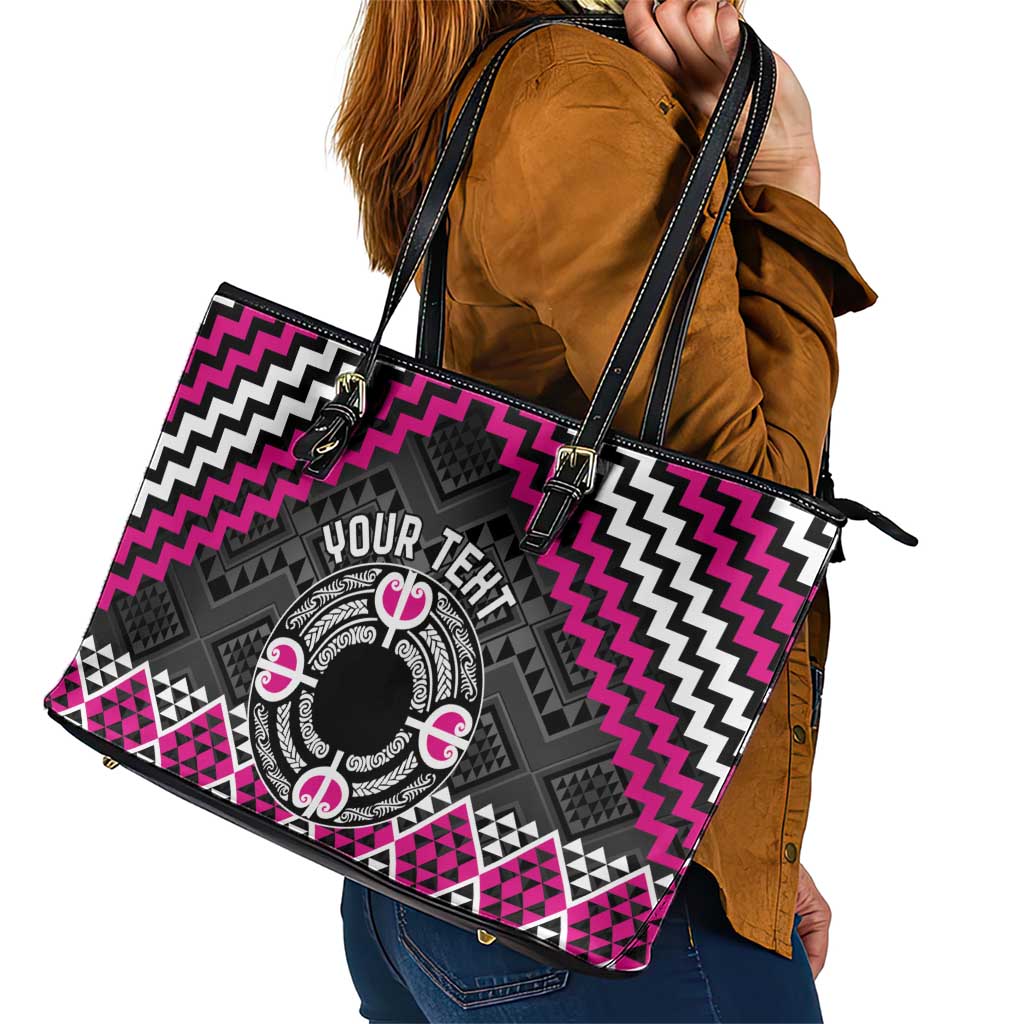 Personalised Aotearoa Niho Taniwha Motif Leather Tote Bag Pink Style