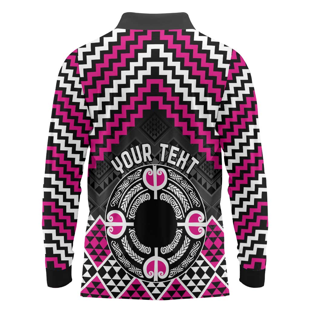Personalised Aotearoa Niho Taniwha Motif Long Sleeve Polo Shirt Pink Style
