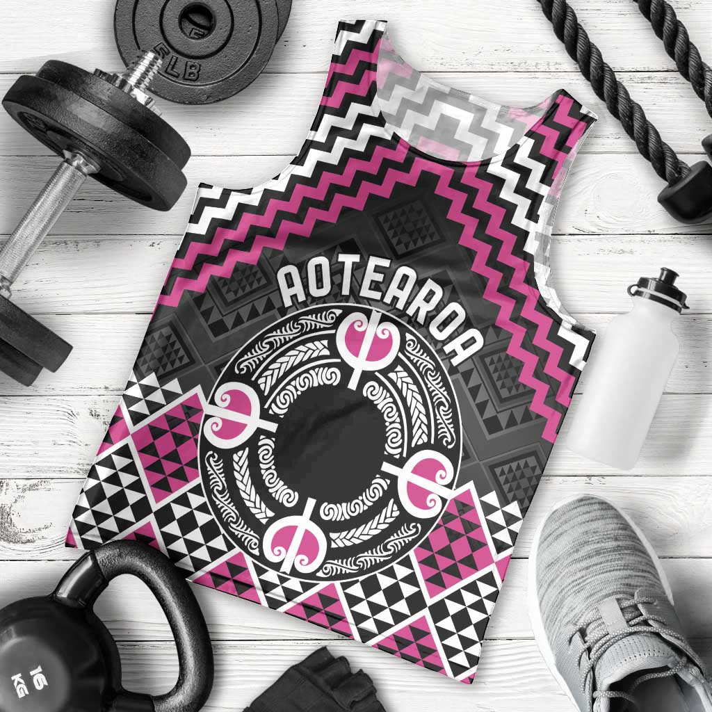 Personalised Aotearoa Niho Taniwha Motif Men Tank Top Pink Style