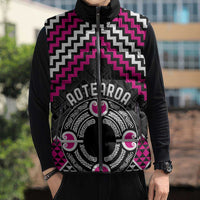 Personalised Aotearoa Niho Taniwha Motif Sleeveless Puffer Jacket Pink Style - Polynesian Pride