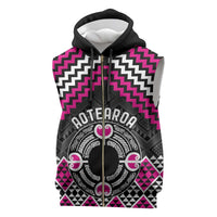 Personalised Aotearoa Niho Taniwha Motif Sleeveless Zip Hoodie Pink Style - Polynesian Pride