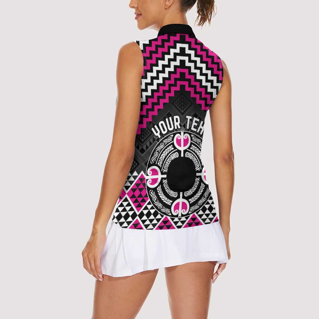 Personalised Aotearoa Niho Taniwha Motif Women Sleeveless Polo Shirt Pink Style