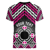 Personalised Aotearoa Niho Taniwha Motif Women V-Neck T-Shirt Pink Style