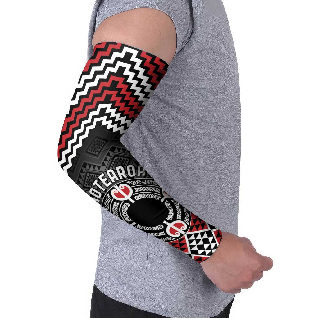 Personalised Aotearoa Niho Taniwha Motif Arm Sleeves Red Style - Polynesian Pride