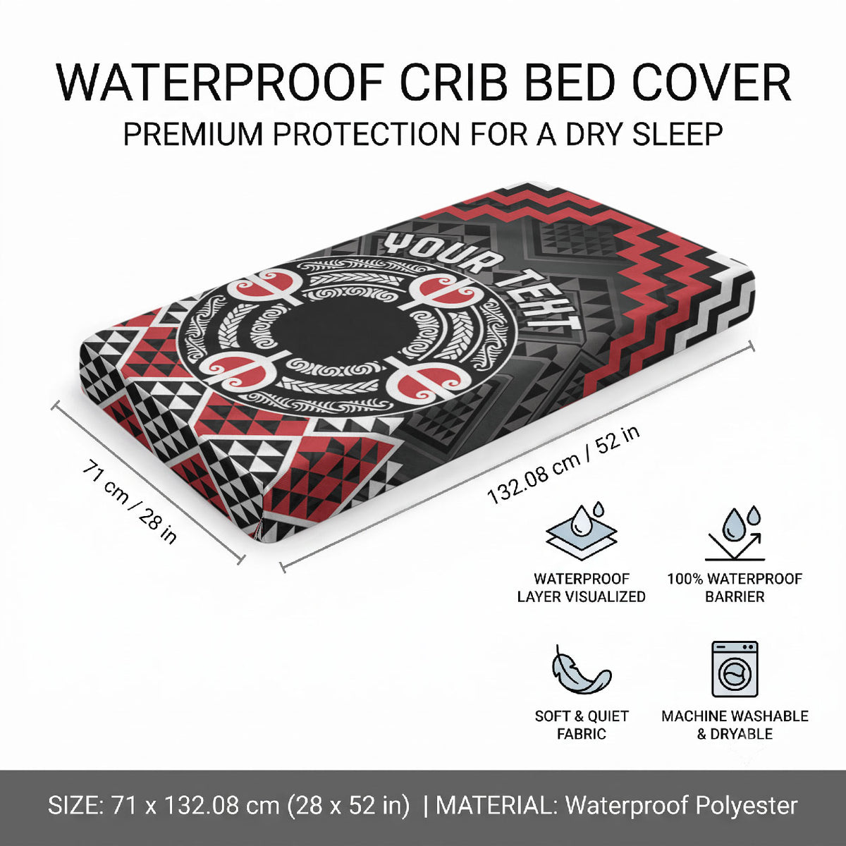 Personalised Aotearoa Niho Taniwha Motif Baby Bed Cover Red Style LT9 - Polynesian Pride