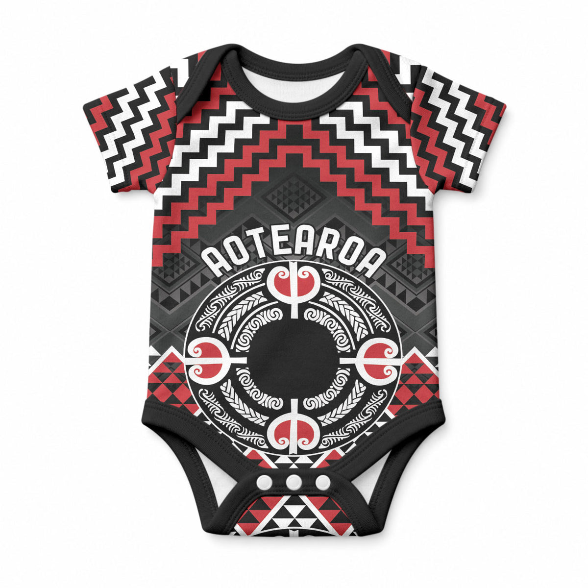 Personalised Aotearoa Niho Taniwha Motif Baby Onesie Red Style LT9 Red - Polynesian Pride