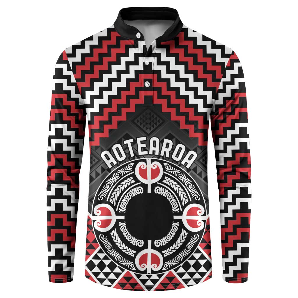 Personalised Aotearoa Niho Taniwha Motif Button Sweatshirt Red Style LT9 Red - Polynesian Pride