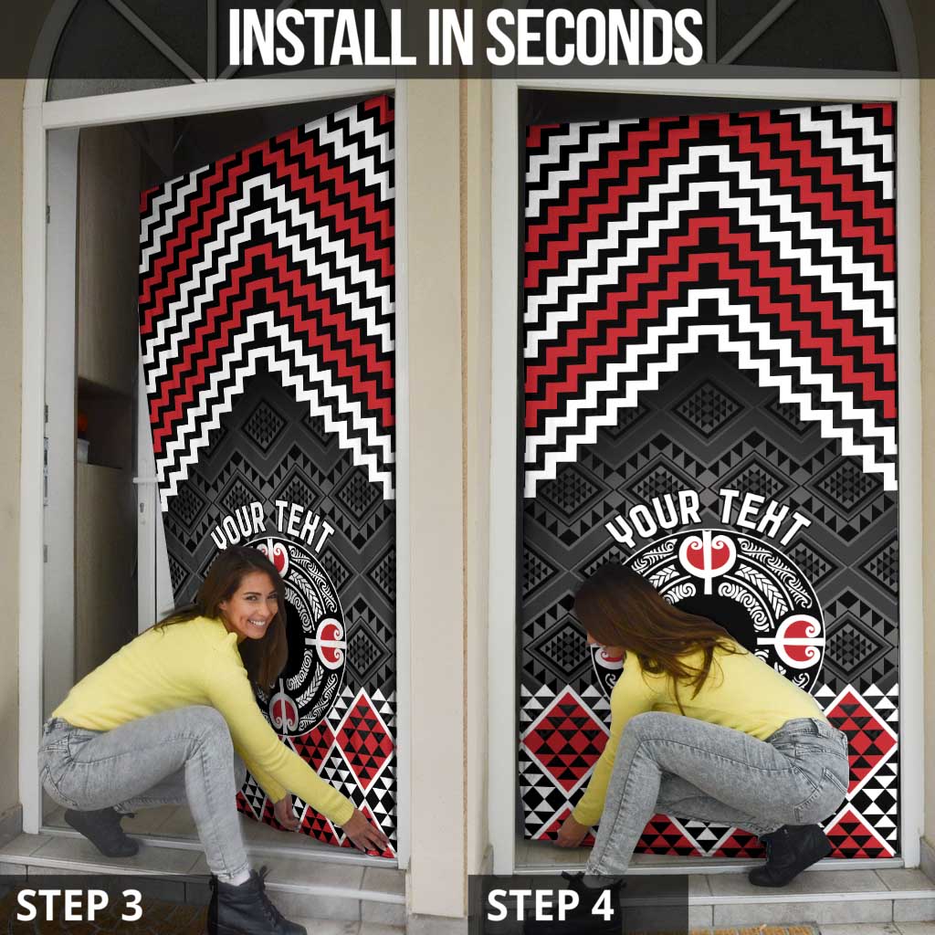 Personalised Aotearoa Niho Taniwha Motif Door Cover Red Style - Polynesian Pride