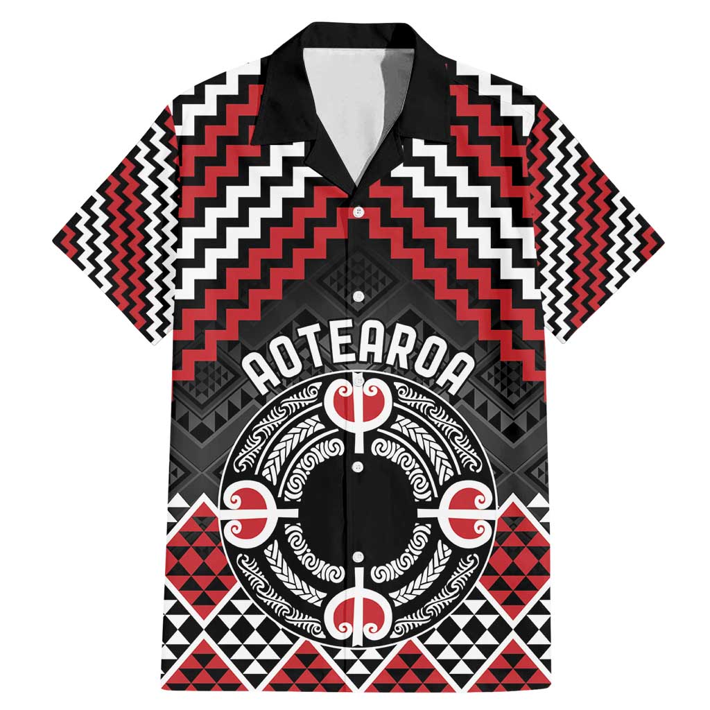 Personalised Aotearoa Niho Taniwha Motif Family Matching Mermaid Dress and Hawaiian Shirt Red Style LT9 Dad's Shirt - Short Sleeve Red - Polynesian Pride