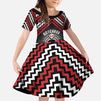 Personalised Aotearoa Niho Taniwha Motif Family Matching Off The Shoulder Long Sleeve Dress and Hawaiian Shirt Red Style LT9 Daughter's Dress Red - Polynesian Pride