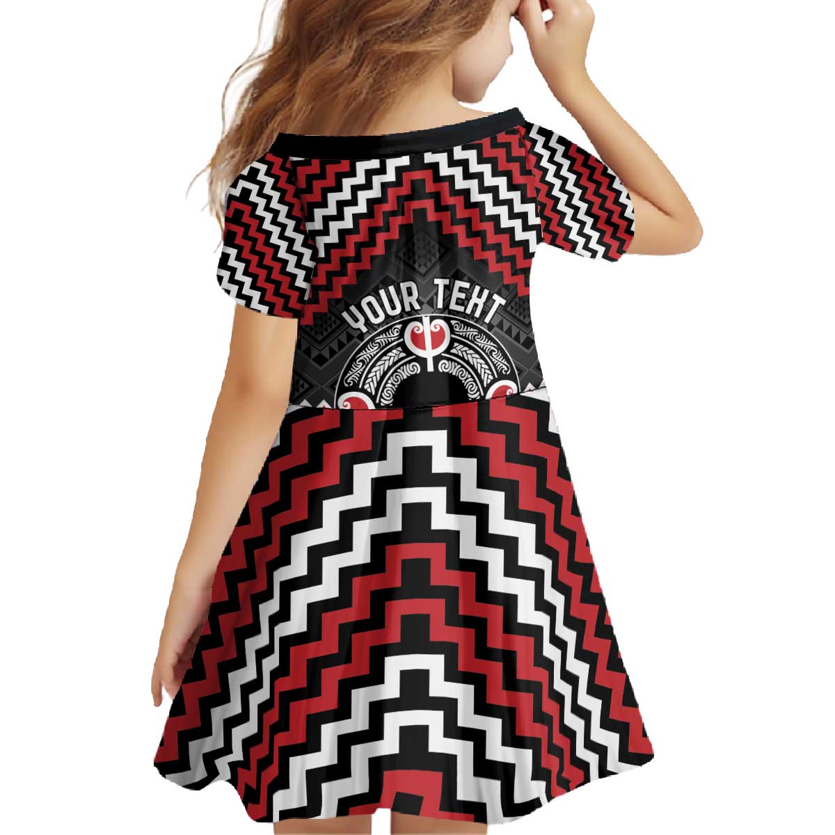 Personalised Aotearoa Niho Taniwha Motif Family Matching Off The Shoulder Long Sleeve Dress and Hawaiian Shirt Red Style LT9 - Polynesian Pride