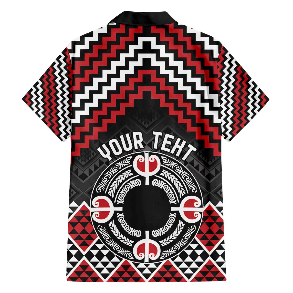 Personalised Aotearoa Niho Taniwha Motif Family Matching Off The Shoulder Long Sleeve Dress and Hawaiian Shirt Red Style LT9 - Polynesian Pride