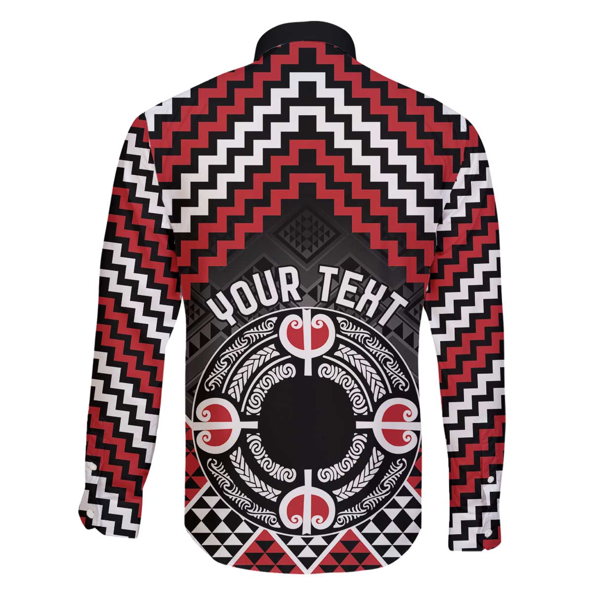 Personalised Aotearoa Niho Taniwha Motif Family Matching Off The Shoulder Long Sleeve Dress and Hawaiian Shirt Red Style LT9 - Polynesian Pride
