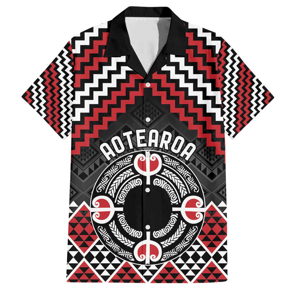 Personalised Aotearoa Niho Taniwha Motif Family Matching Off Shoulder Maxi Dress and Hawaiian Shirt Red Style