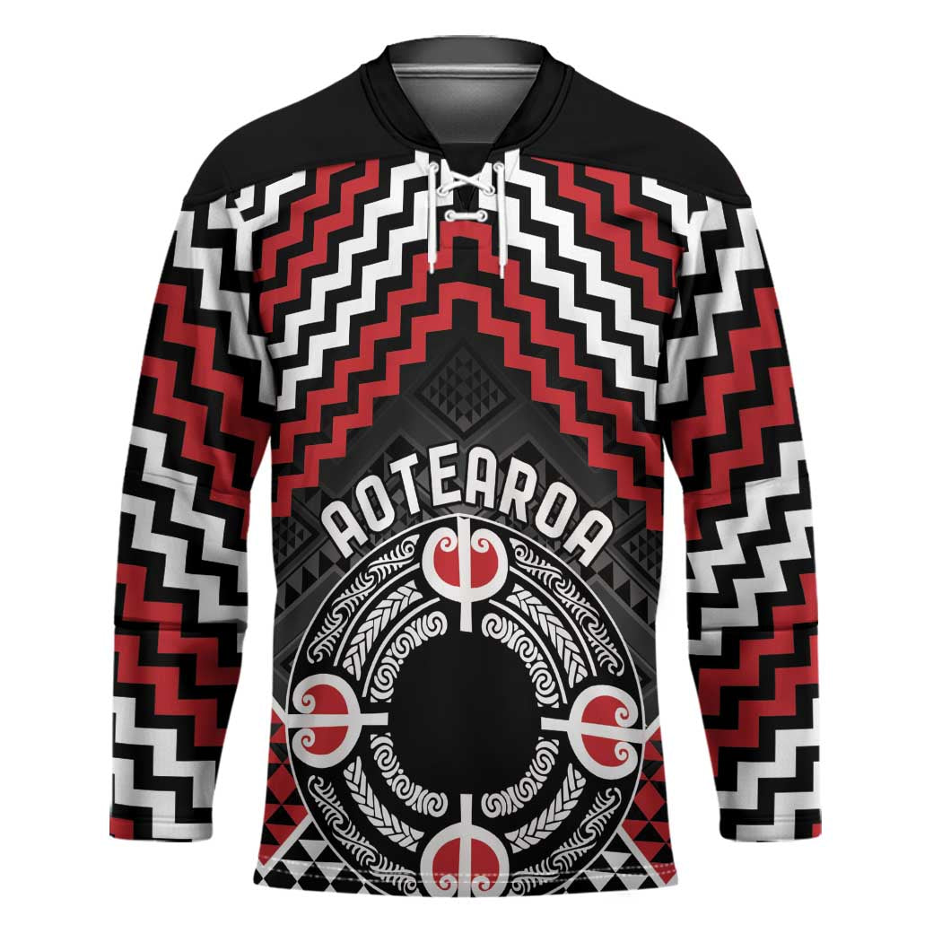 Personalised Aotearoa Niho Taniwha Motif Hockey Jersey Red Style - Polynesian Pride
