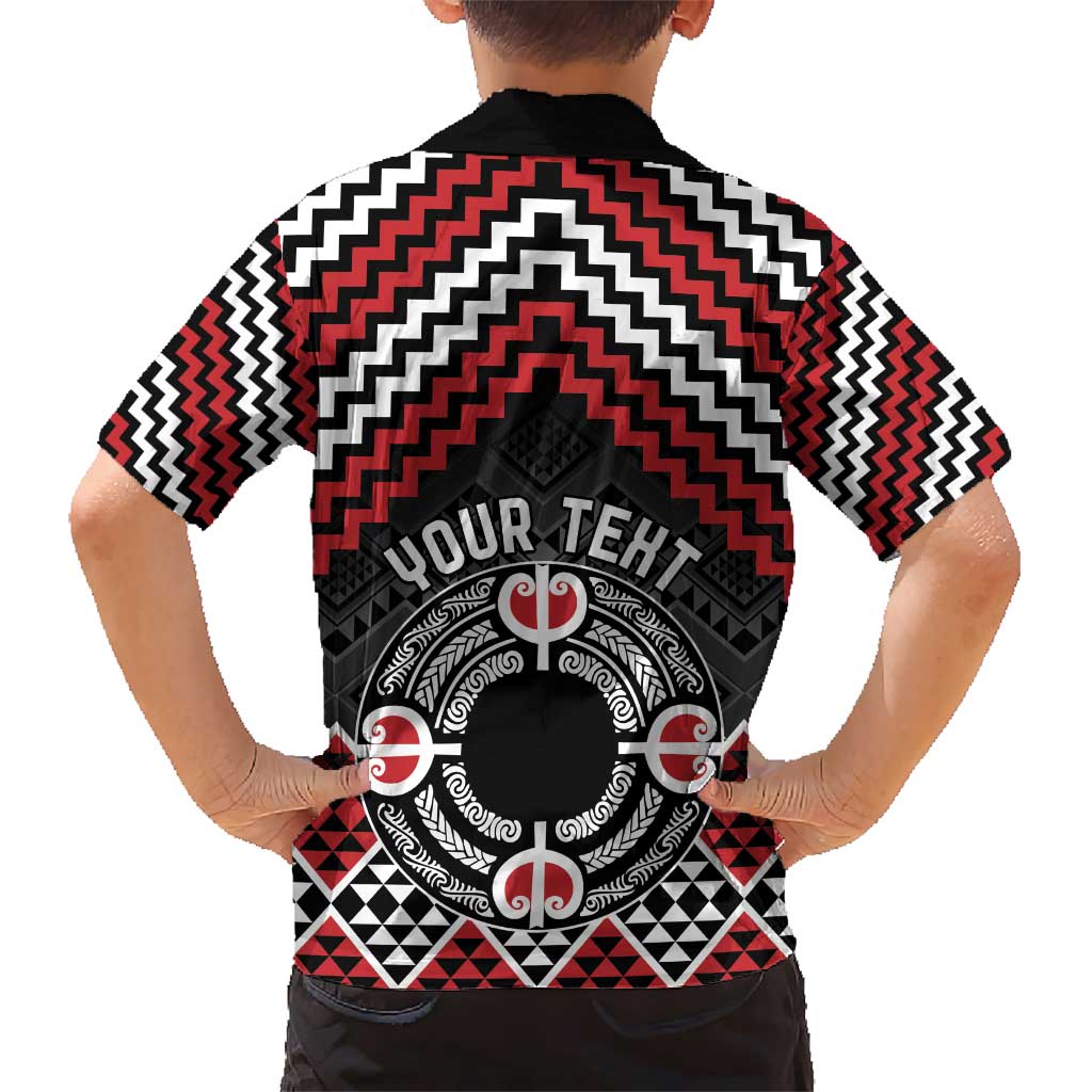 Personalised Aotearoa Niho Taniwha Motif Kid Hawaiian Shirt Red Style