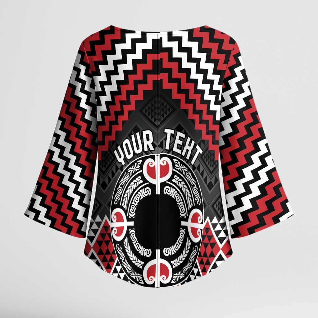 Personalised Aotearoa Niho Taniwha Motif Kimono Sleeve Blouse Red Style - Polynesian Pride