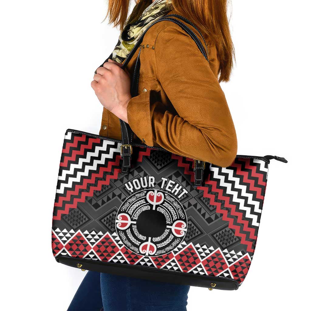 Personalised Aotearoa Niho Taniwha Motif Leather Tote Bag Red Style