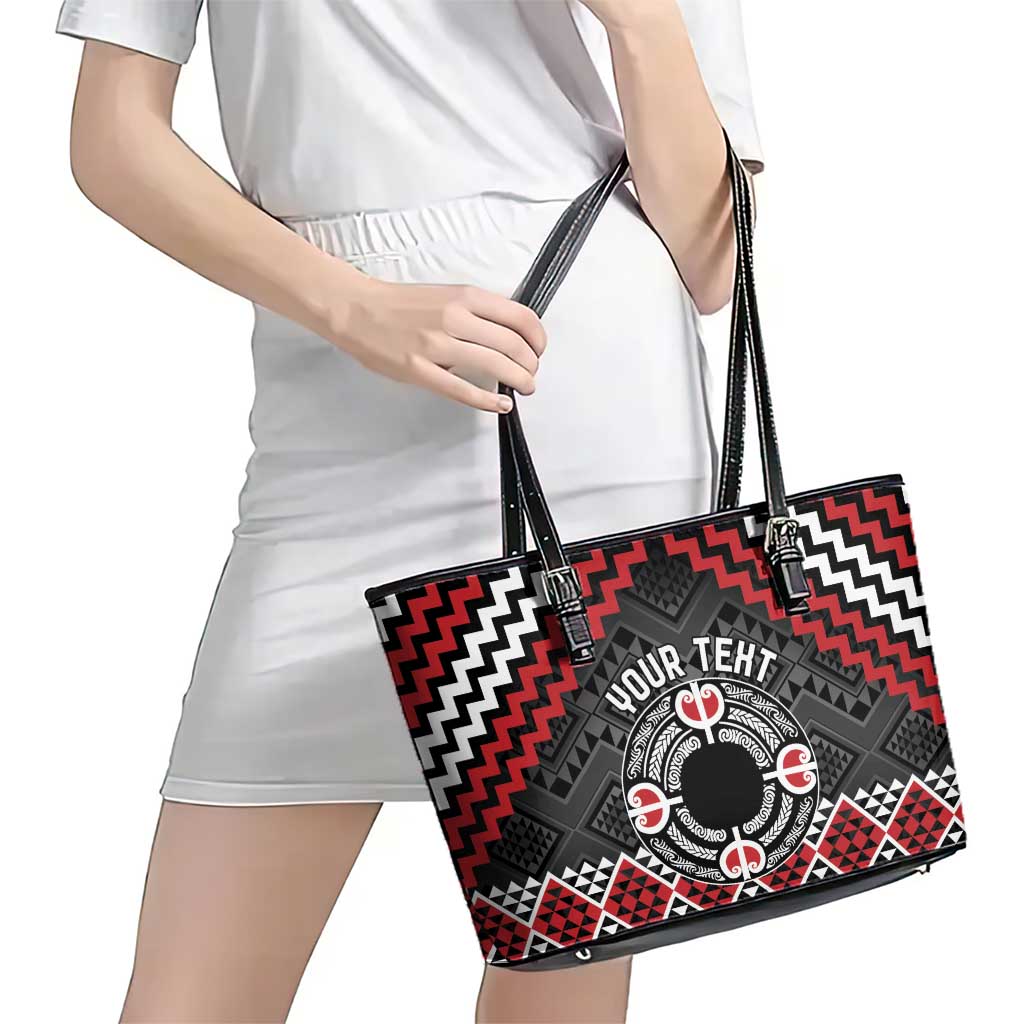 Personalised Aotearoa Niho Taniwha Motif Leather Tote Bag Red Style