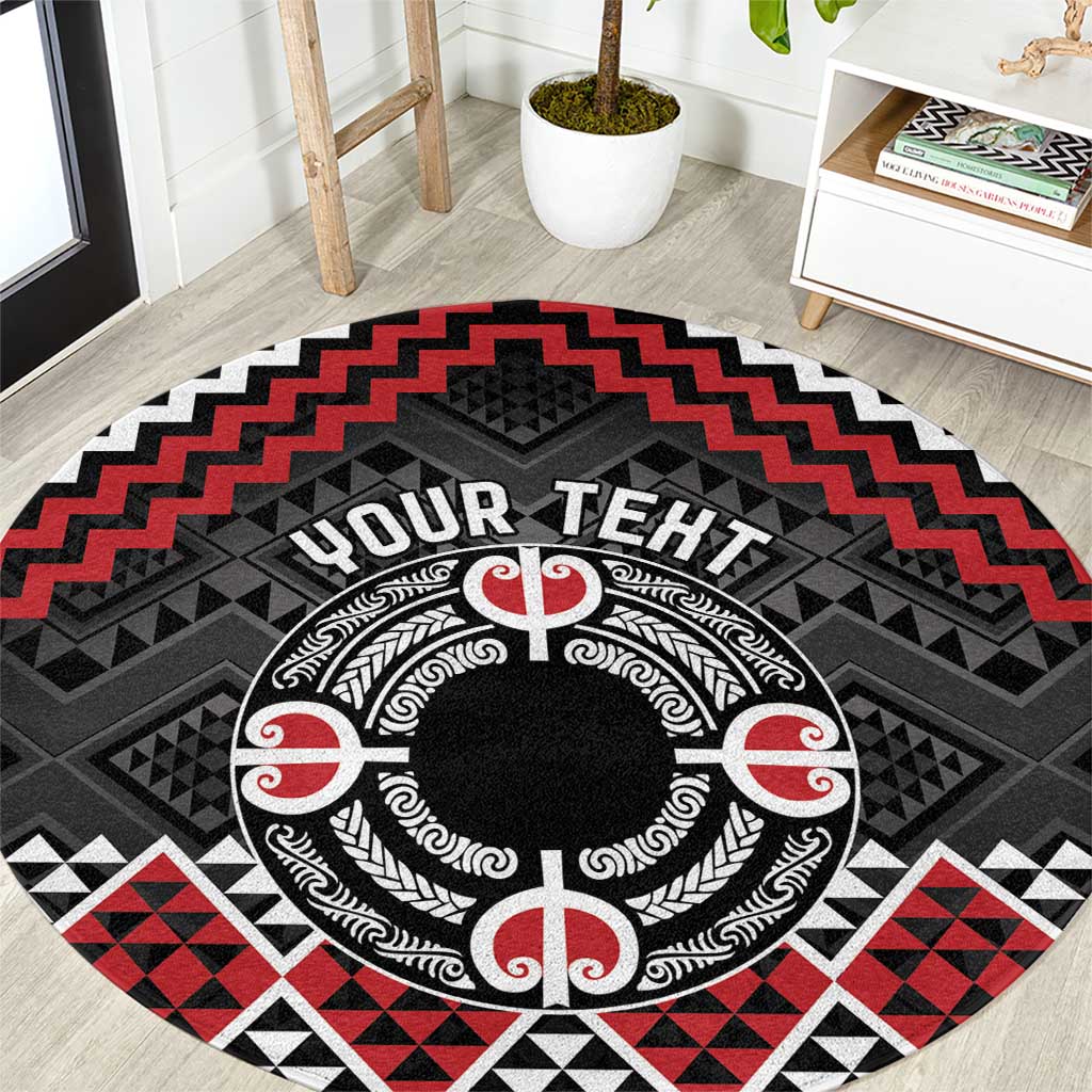 Personalised Aotearoa Niho Taniwha Motif Round Carpet Red Style LT9 Red - Polynesian Pride