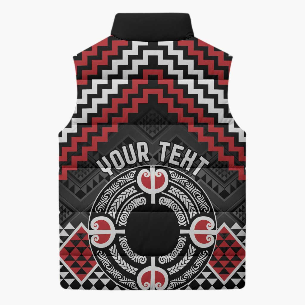 Personalised Aotearoa Niho Taniwha Motif Sleeveless Puffer Jacket Red Style - Polynesian Pride
