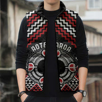 Personalised Aotearoa Niho Taniwha Motif Sleeveless Puffer Jacket Red Style - Polynesian Pride