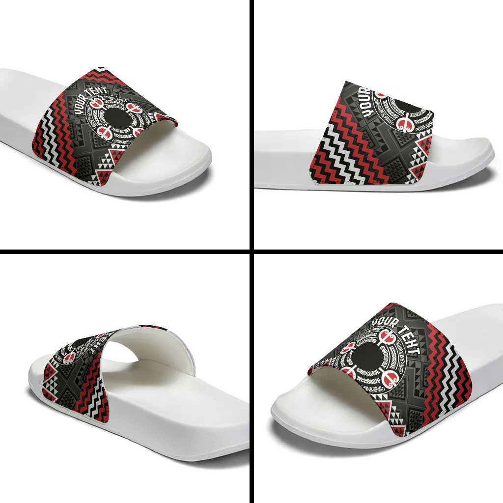 Personalised Aotearoa Niho Taniwha Motif Slide Sandals Red Style - Polynesian Pride