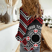 Personalised Aotearoa Niho Taniwha Motif Women Casual Shirt Red Style LT9 - Polynesian Pride