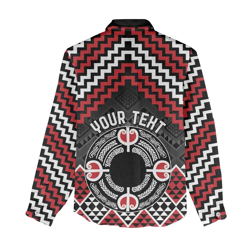 Personalised Aotearoa Niho Taniwha Motif Women Casual Shirt Red Style LT9 - Polynesian Pride