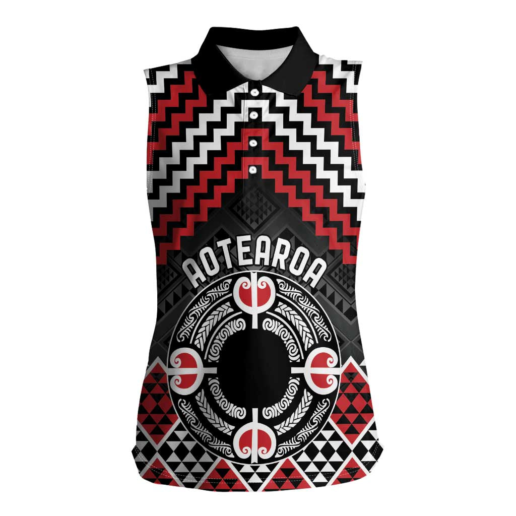 Personalised Aotearoa Niho Taniwha Motif Women Sleeveless Polo Shirt Red Style