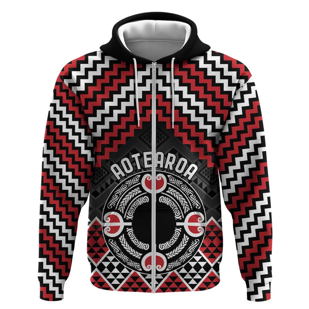 Personalised Aotearoa Niho Taniwha Motif Zip Hoodie Red Style LT9 Zip Hoodie Red - Polynesian Pride