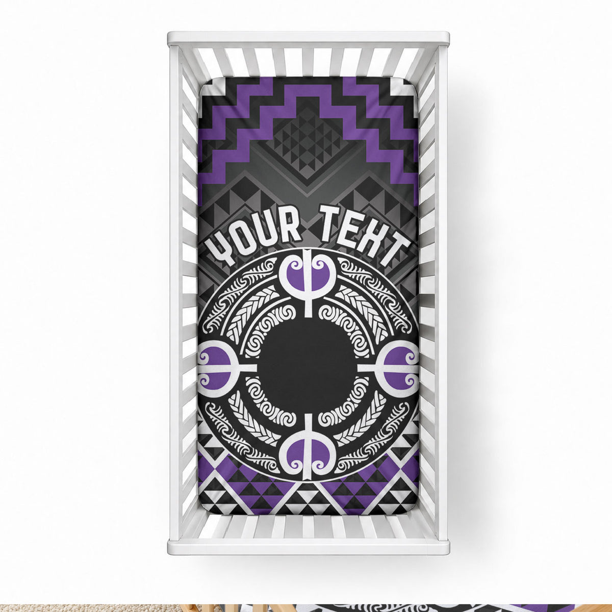 Personalised Aotearoa Niho Taniwha Motif Baby Bed Cover Violet Style LT9 28 × 52 in Violet - Polynesian Pride