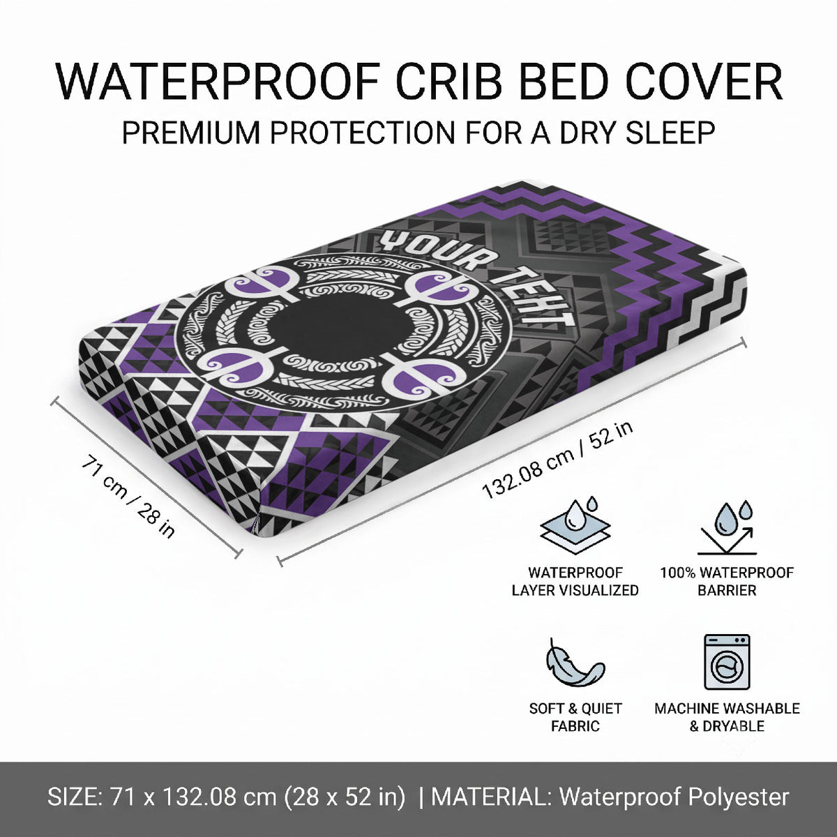 Personalised Aotearoa Niho Taniwha Motif Baby Bed Cover Violet Style LT9 - Polynesian Pride