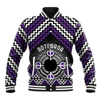 Personalised Aotearoa Niho Taniwha Motif Baseball Jacket Violet Style