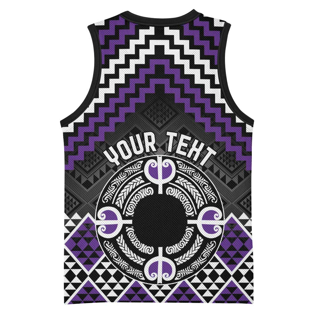 Personalised Aotearoa Niho Taniwha Motif Basketball Jersey Violet Style - Polynesian Pride