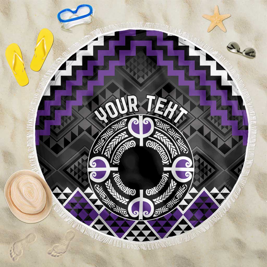 Personalised Aotearoa Niho Taniwha Motif Beach Blanket Violet Style
