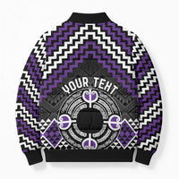 Personalised Aotearoa Niho Taniwha Motif Bomber Puffer Jacket Violet Style - Polynesian Pride