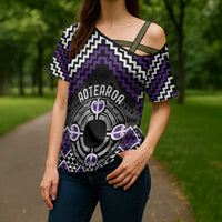 Personalised Aotearoa Niho Taniwha Motif Cross Shoulder Shirt Violet Style - Polynesian Pride