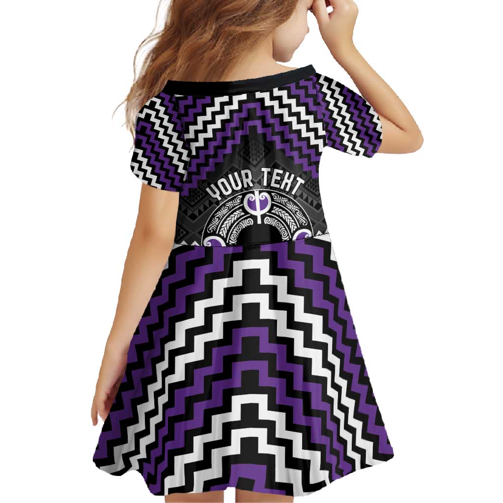 Personalised Aotearoa Niho Taniwha Motif Family Matching Long Sleeve Bodycon Dress and Hawaiian Shirt Violet Style LT9 - Polynesian Pride