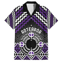 Personalised Aotearoa Niho Taniwha Motif Family Matching Long Sleeve Bodycon Dress and Hawaiian Shirt Violet Style LT9 Dad's Shirt - Short Sleeve Violet - Polynesian Pride